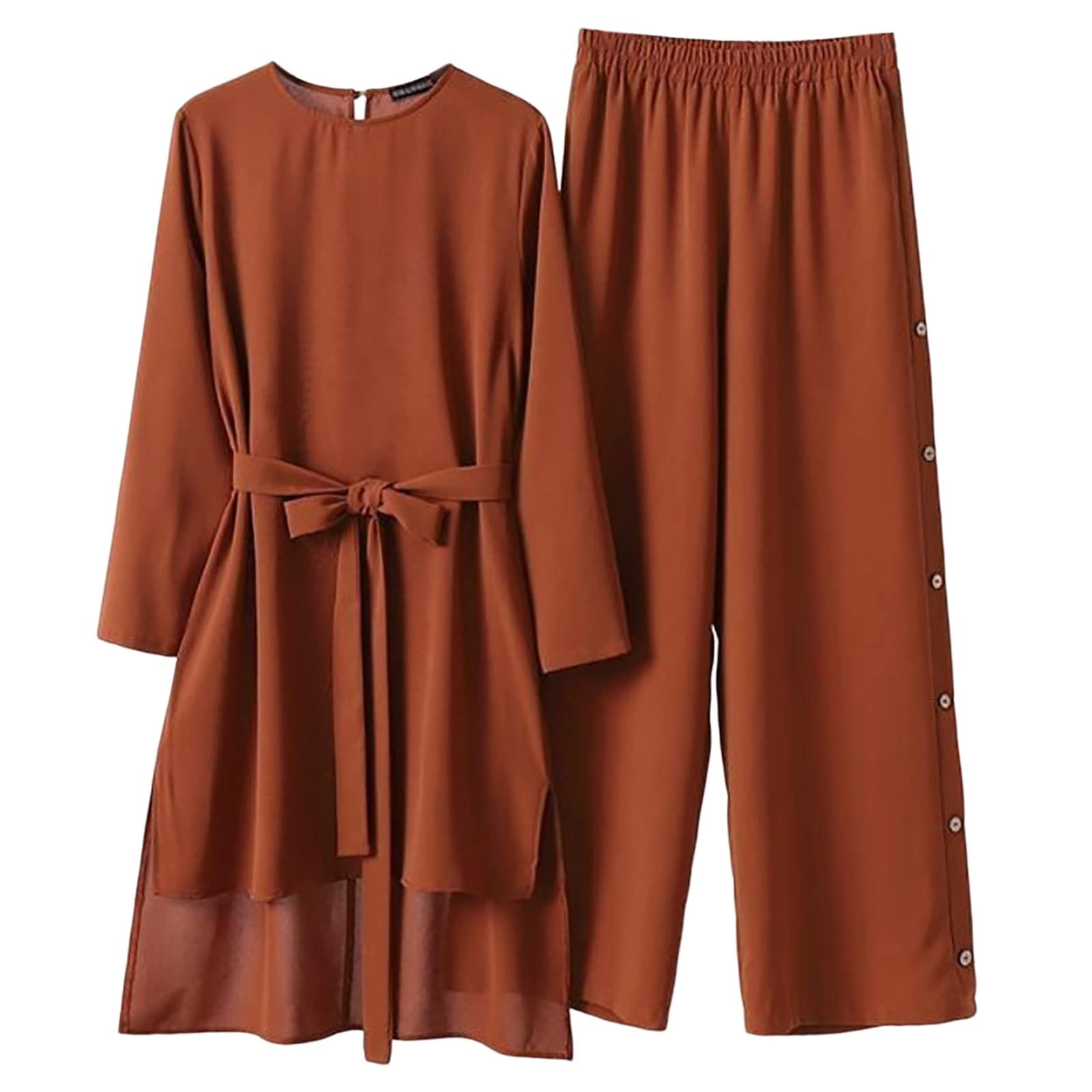 Muslimische Kleider Damen 2 Teiler Langärmeliges Top + Lang Hose Ramadan Outfit Muslimisch Einfarbig Zweiteilige Sets Gebetskleidung Naher Osten Türkei Dubai Arabisch Abaya Anzug Gebet Outfits