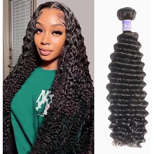 Deep Wave Bundles Human Hair 20”12A Brazilian Virgin Human Hair Single Bundle 100% Unprocessed Deep Wave Bundles Double Weft Deep Curly Weave for Black Women Natural Black Water Wave Bundle
