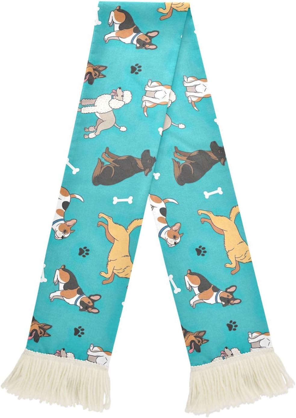 CHIFIGNO Dog Teal Sports Fan Scarf Sweat Towel, Soft Polyester Rally Towel for Soccer Games, Quick Dry Cheering Scarf with Fringe Ends