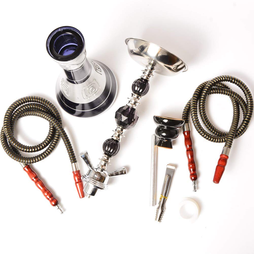 Echte ägyptische Art Kaffee Shisha Shisha, große Doppelrohr Shisha Set, große arabische Doppel Shisha Glas Shisha Set, geeignet für Familien, ausländische Hotels,Schwarz