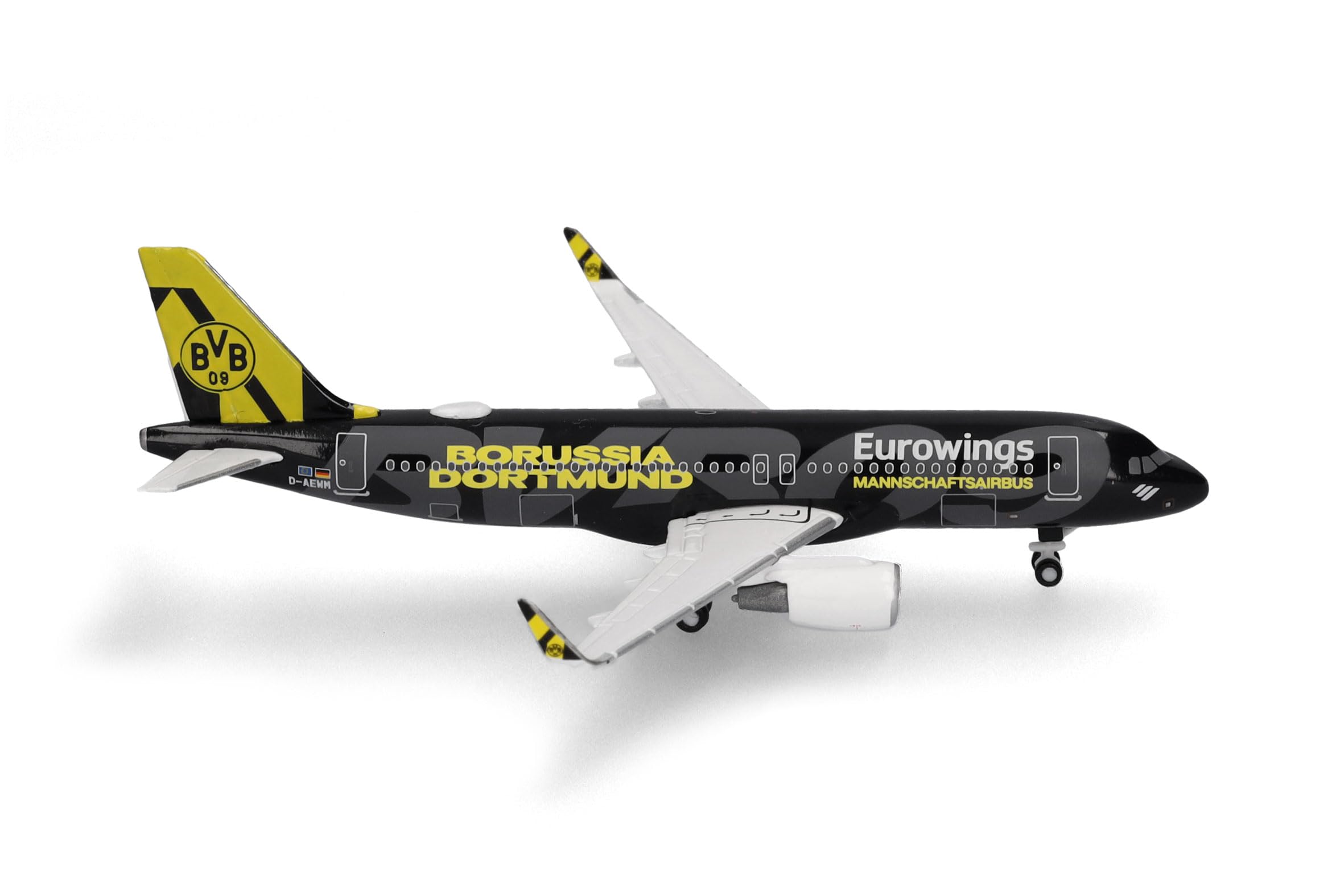 Herpa Aircraft model Eurowings Airbus A320 "BVB Mannschaftsairbus" (2025), miniature scale 1:500, collectible, aircraft model without stand, metal