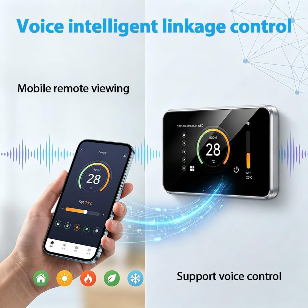 Smart WLAN Thermostat, Digitaler Raumthermostat für Fußbodenheizung | 4,3 Zoll Farb-Touchscreen, App-Steuerung, Sprachsteuerung, Programmierbar, Frostschutz-Modus, Mehrsprachig