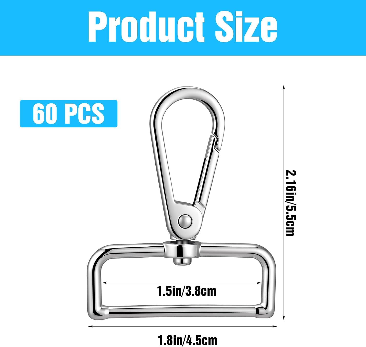 60 Pcs Swivel Hooks, 1.5 Inch D Ring Swivel Clasp Hooks for DIY Crafts