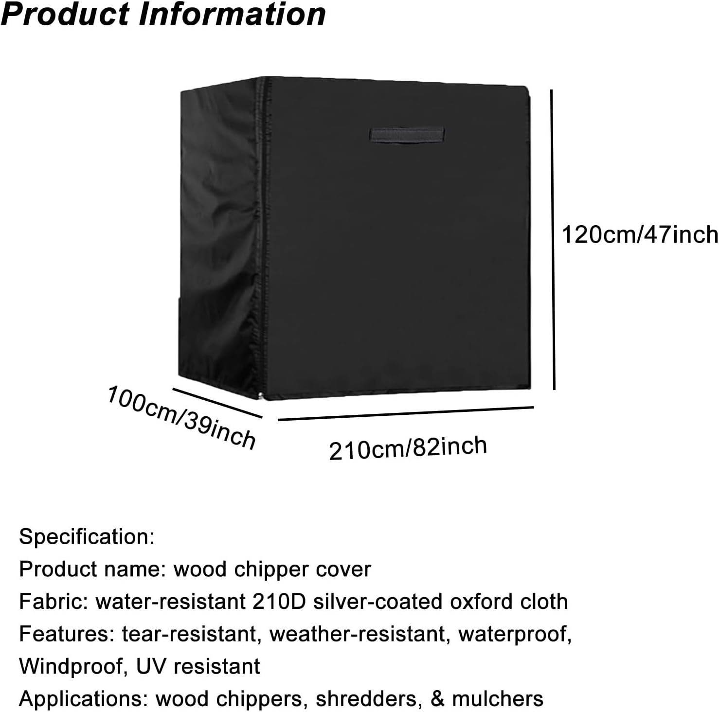 Heavy-Duty Garden Shredder Chipper Mulcher Cover, Universal Size, Weatherproof, UV-Resistant Oxford Protection for Outdoor Equipment, with Storage Bag(82x39x47in)