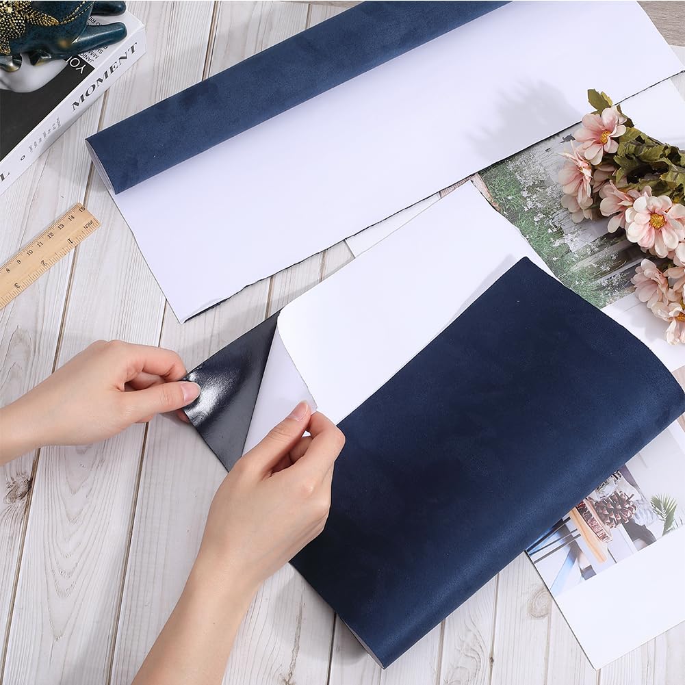 CRASPIRE 110x42 cm Tessuto Scamosciato per Rilegatura di Libri Blu Scuro Tessuto Autoadesivo Superficie Copertina per Libri con Supporto In Carta Libri Album Scrapbooking Archivio Fai Da Te Protezione