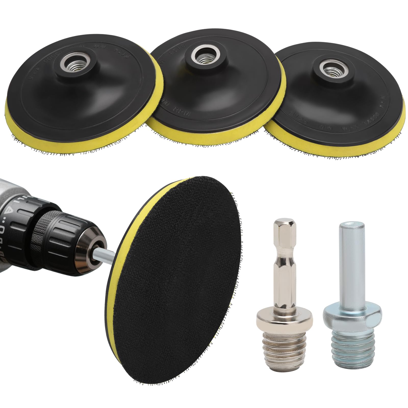Platorelli Per Levigatrice 125 Mm – Set Da 3 Pezzi Con Velcro E Adattatore, Per Trapano E Smerigliatrice
