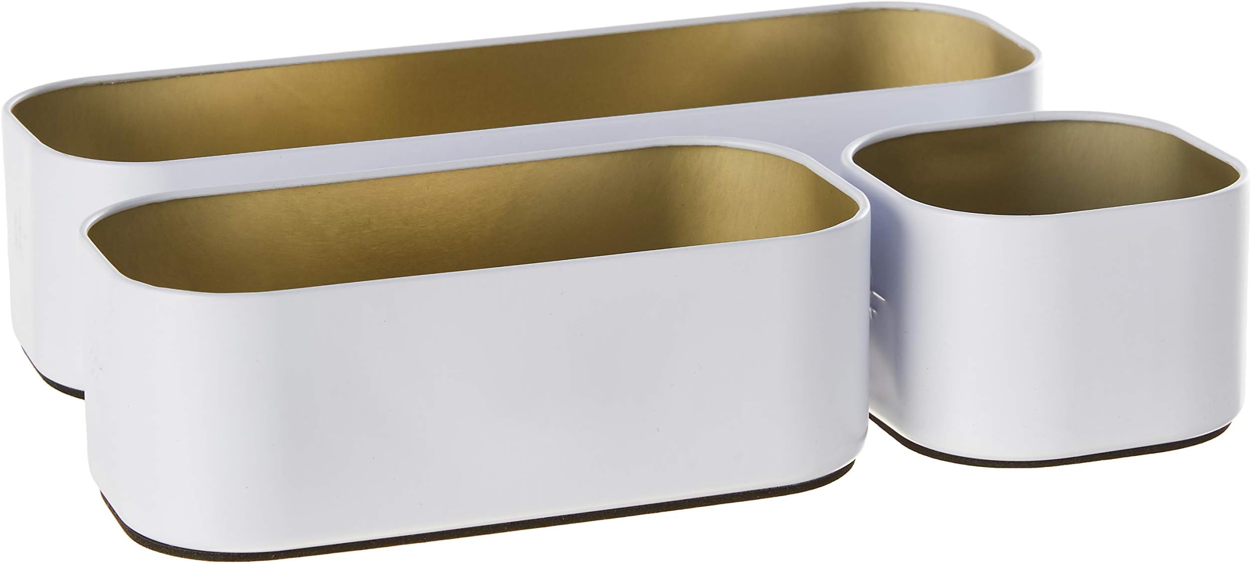 Three by Three Seattle 3 Piece Metal Stacking Bins + Drawer Organizers Set: Elevate Your Desk Organization with Playful Stackable Metal Organizers: Fun, Functional, and Stylish (Gold)