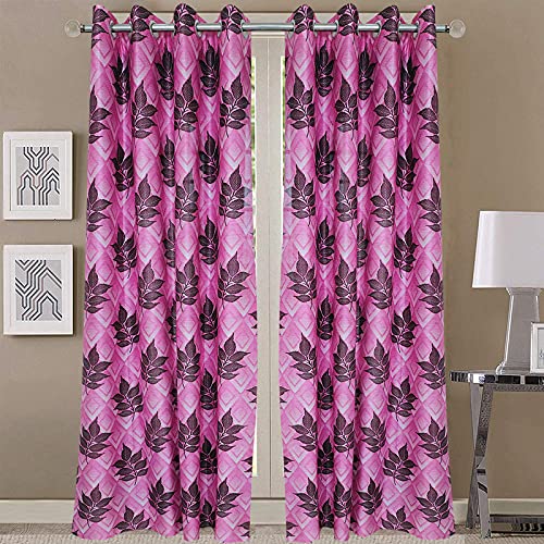 Image of Exporthub 2 Pieces Fancy Design Purple Flowers Leaf Heavy Quality Polyester Eyelet Door Curtains -Length 7 Feet (EHSPR780 74)