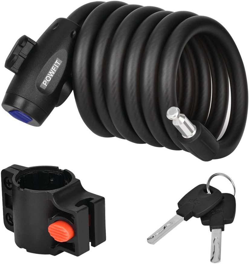 Bicycle Cable Lock Heavy Duty Security Lock Cable 5.9 Feet Self Coiling Cable Bike Lock with Mounting Bracket and 2 Keys, Perfect for Bike Skateboards Gates and Valued Equipment Safety(Black)