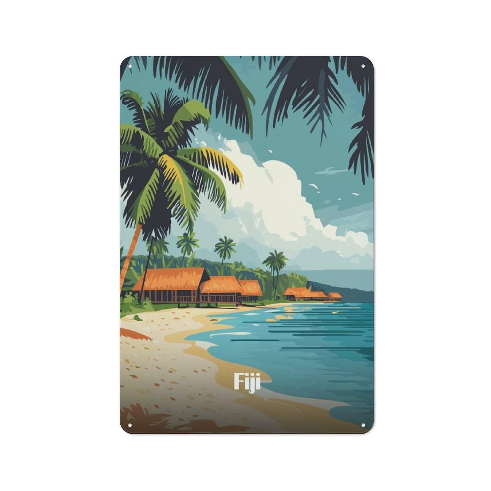 Junmoney Style-12 Tin Wall Plaque 30X20cm With Fiji Island Paradise For Dining Room Or Kitchen, A Winter Wall Decor Update For Dining Room Decor Fans