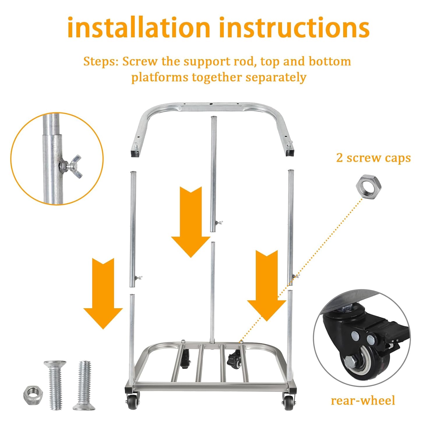 4-Wheel Trash Bag Holder, Outdoor Metal Leaf Bag Holder Stand, Garbage Bag Frame Holder, Mobile Trash Bag Holder, Adjustable Lift, Hand Welded Metal Stainless Steel Bag Support Column Frame