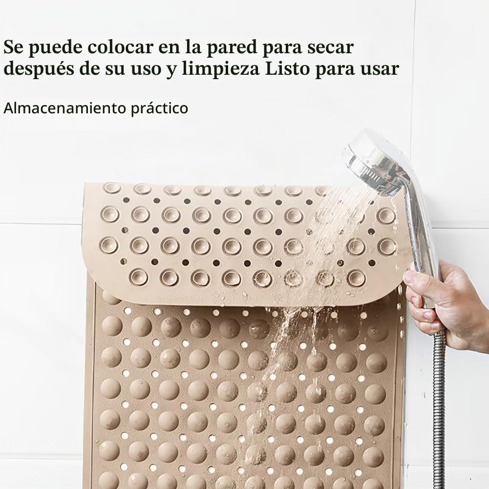 Alfombra Ducha Antideslizante 90x60cm,Alfombrilla Ducha con Ventosas,Alfombra Bañera Antideslizante con Orificios de Drenaje,para Baño,Beige