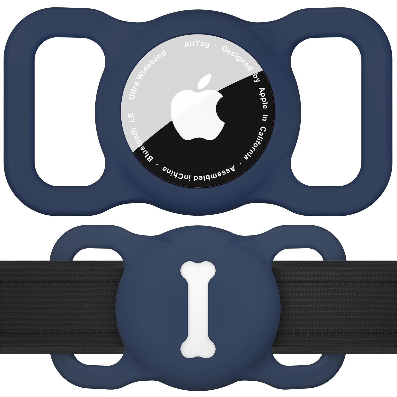Tobfit AirTag Holder Case for Dog Collar, Pet Loop Cover for Apple Air Tag GPS Tracking Finder, Silicone Air Tags Protective Cover with Bone Pattern Hollow Out Pet Accessories - Navy Blue-image-14