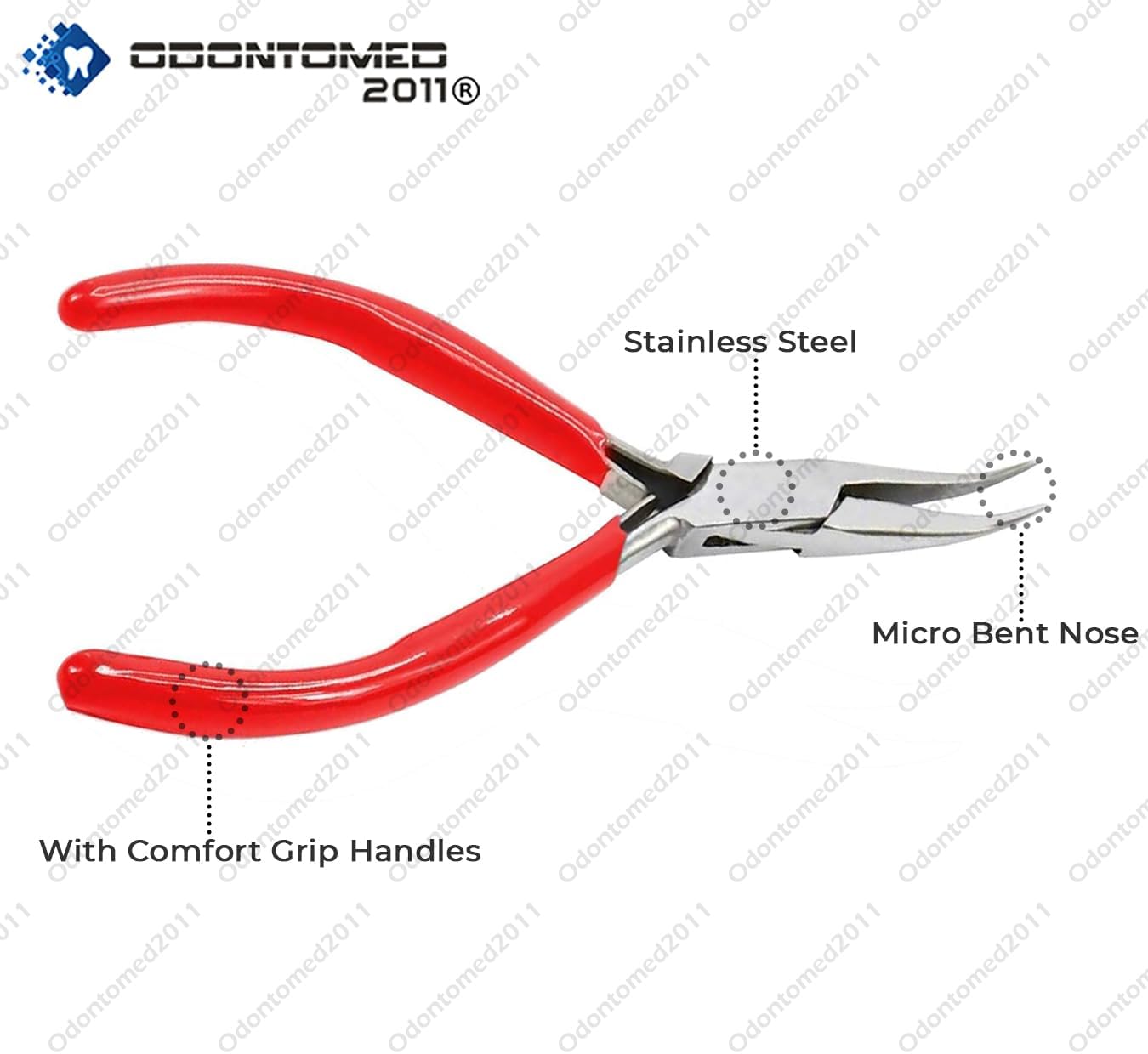 OdontoMed2011 Bent Nose Pliers for Jewelry Making – 5" Precision Micro Plier with Spring – Fine Tip Chain Nose for Crafting & DIY Repairs – Comfortable Pvc Red Handle