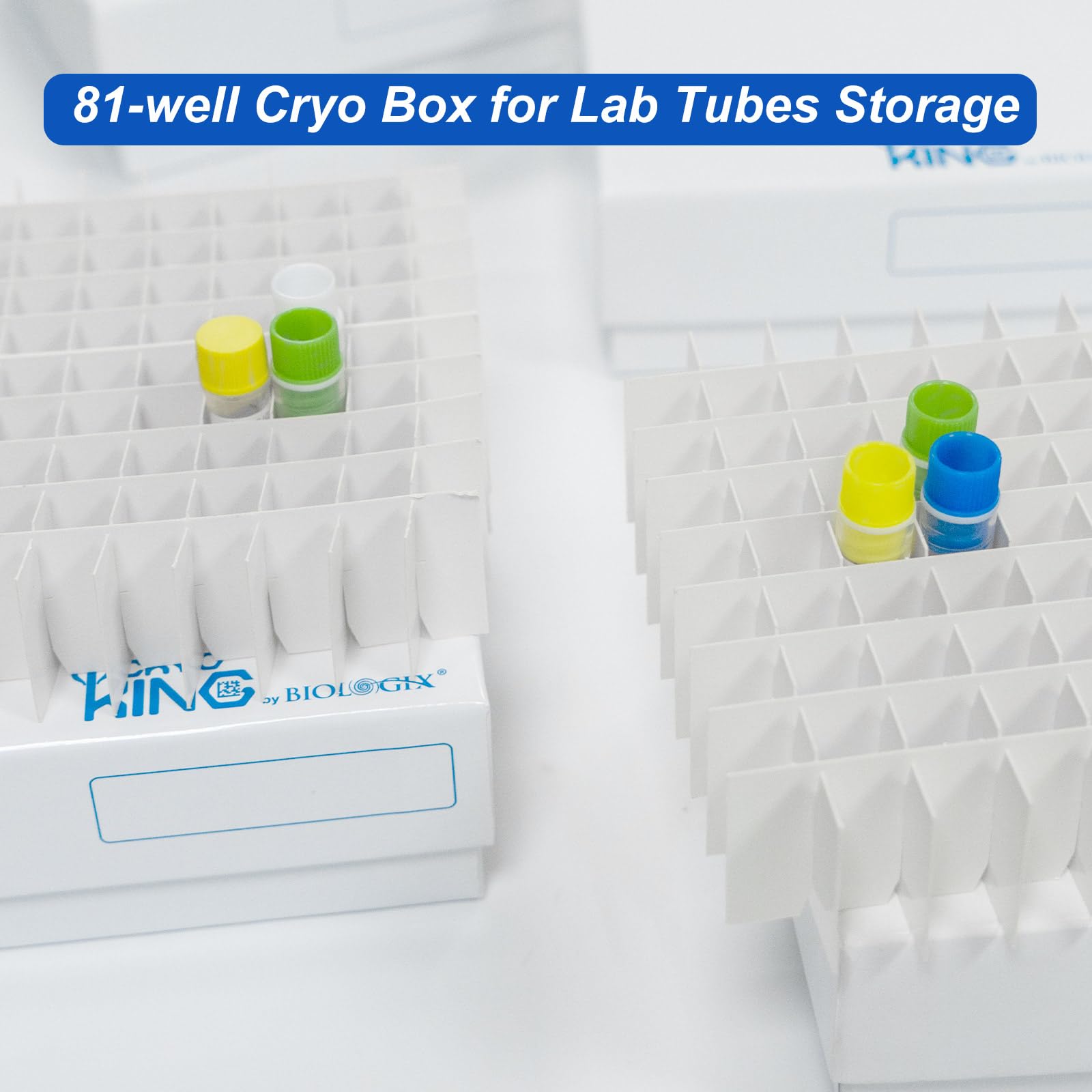 100 Stücke Kryoboxen, Mikrozentrifugenröhrchenbehälter, Kryogene Aufbewahrungsboxen für 5 Millilitern Mikroröhrchen und Kryoröhrchen, 3 Zoll, 81 Gitter, Mit Folie