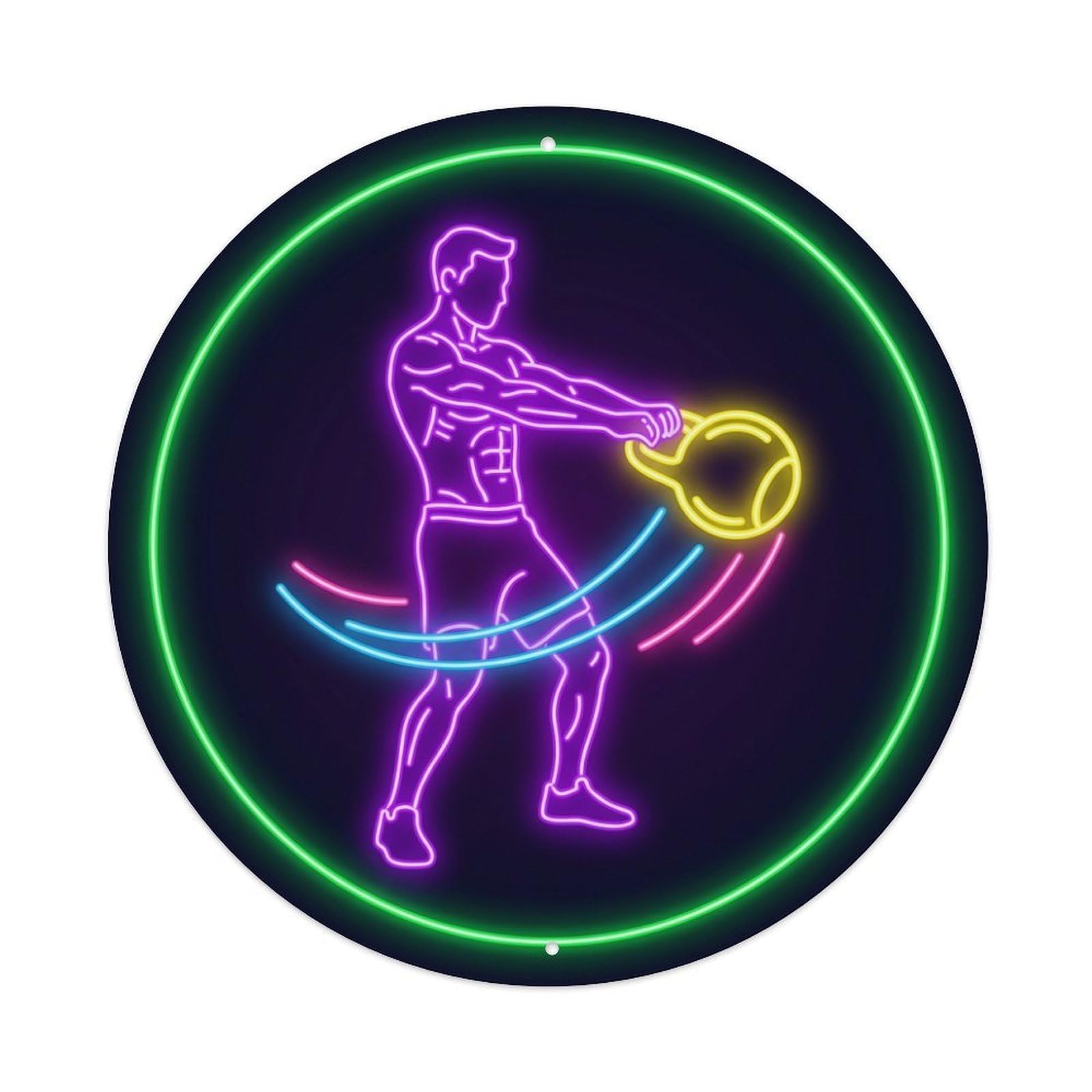Vintage Faux Neon Gym Retro Bodybuilding Motion Metal Tin Sign