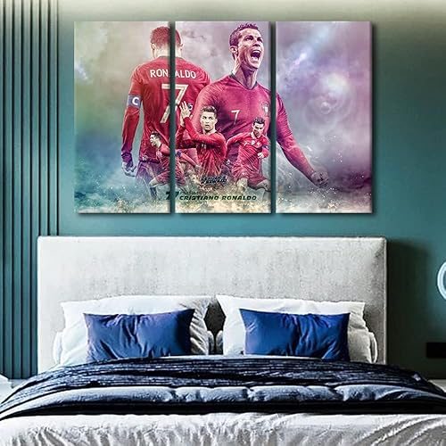 Miniatura 169 de TISHIRON 3 paneles CR7 Cristiano Ronaldo - Póster en lienzo para decoración de pared, pelota deportiva, casa moderna, para club, arena, sala