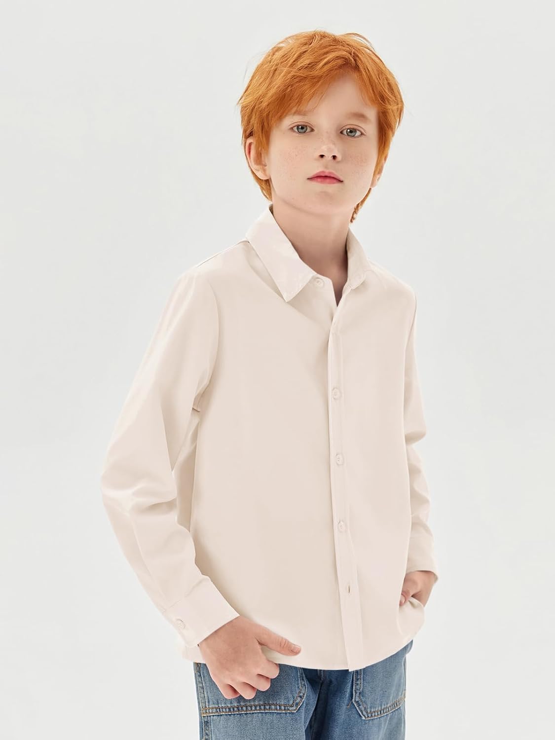 Boys Long Sleeve Dress Shirts Kids Classic Collared Button-Down Shirt School Uniform Shirts 5-14 Years - Image 3