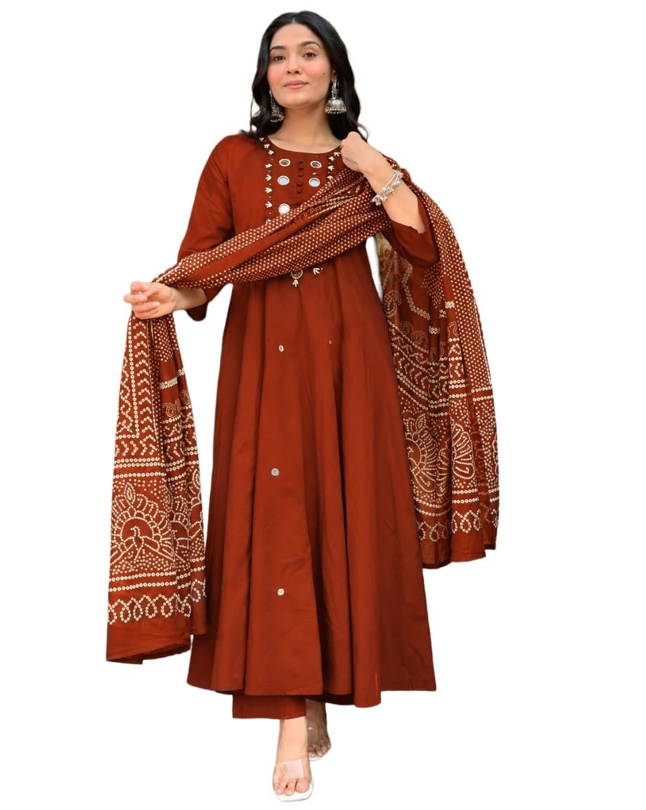 anni designer Kurta Set for Women Viscose Embroidered | A-Line Kurta Palazzo Dupatta Set for Woman | 3/4 Sleeve Round Neck 3 Piece Ethnic Dress Stylish Coord Outfit Trendy Womens Clothing-picture-1