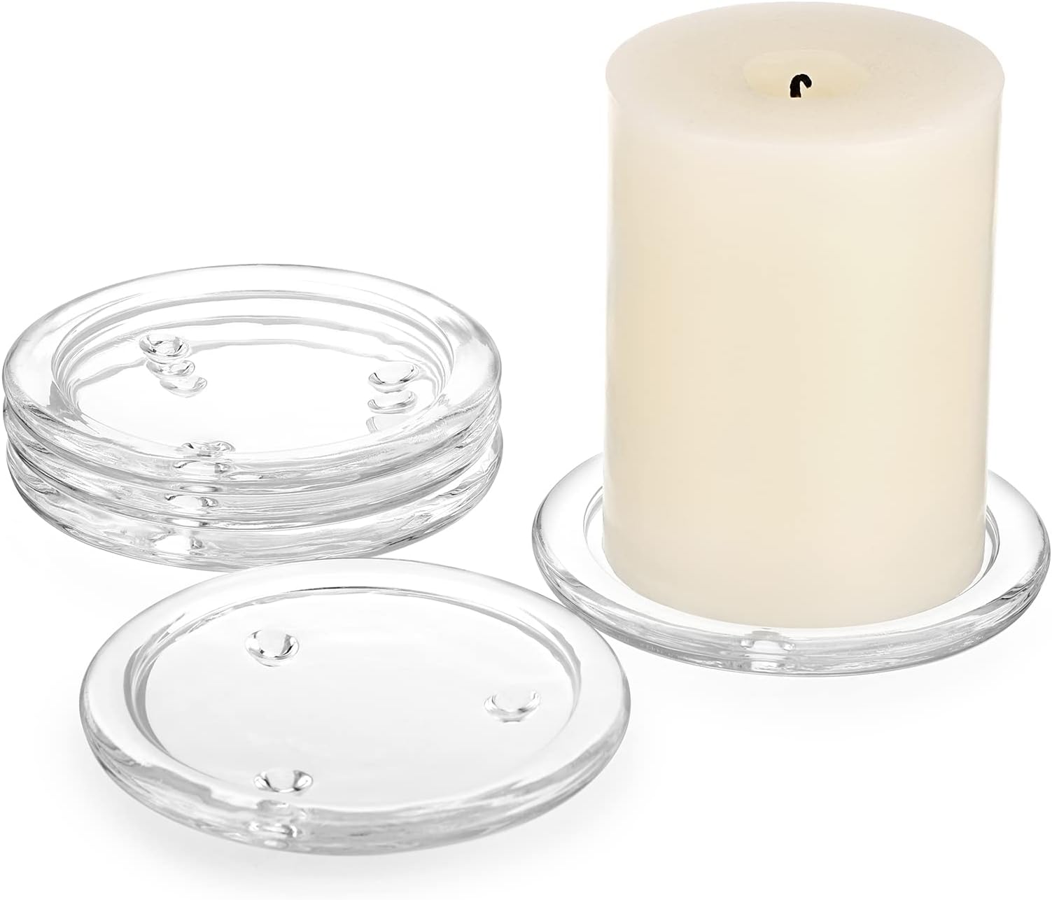 OwnMy 5PCS Clear Glass Candle Plates 3 Inch Pillar Candle