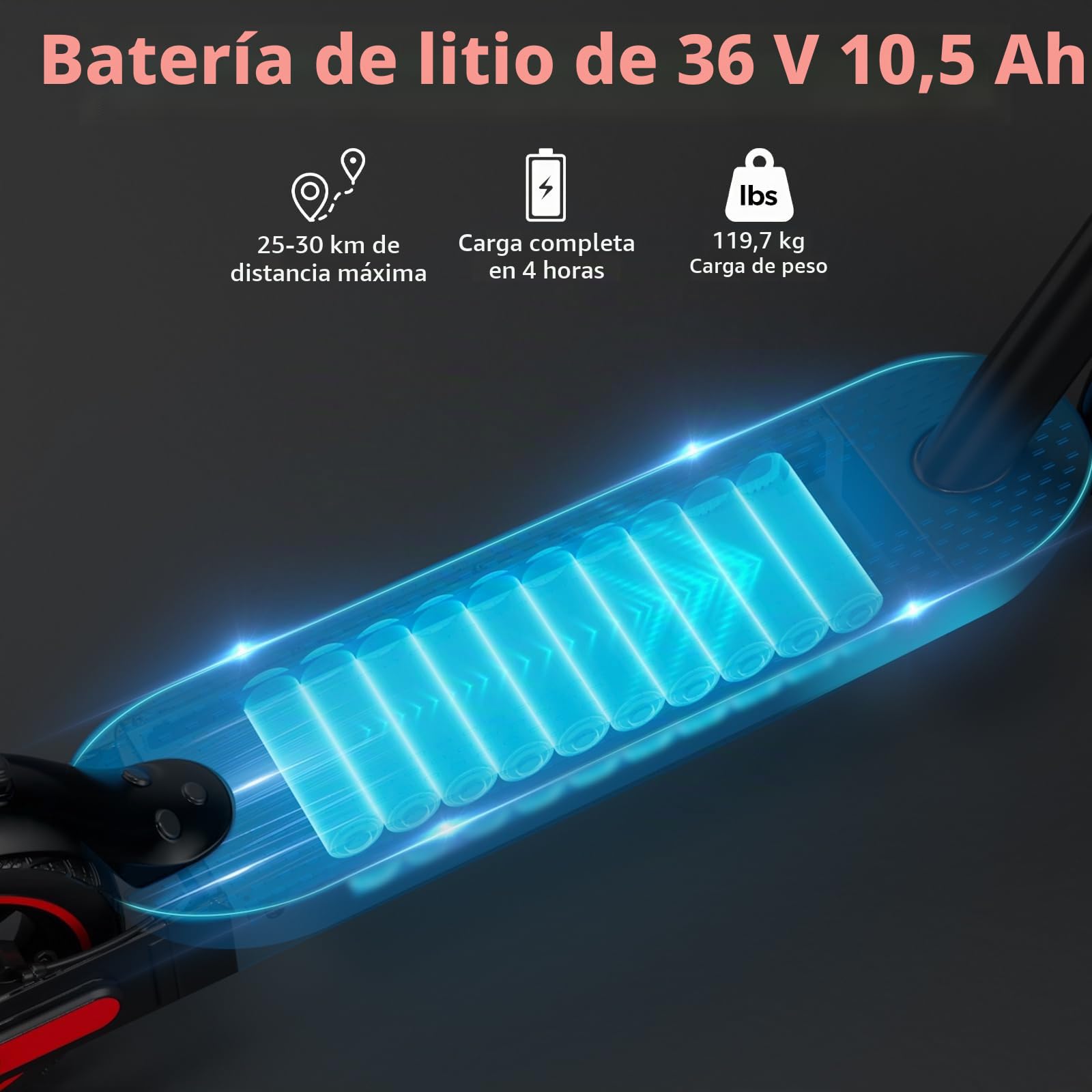 EGGKING Patinete Electrico Adultos, Potencia Nominal 500W, Autonomía 35 Km, App Control, 25Km/h, 10.5Ah Batería, 10" Neumático, Luces LED Delanteras/Traseras, 3 Modos De Elocidad