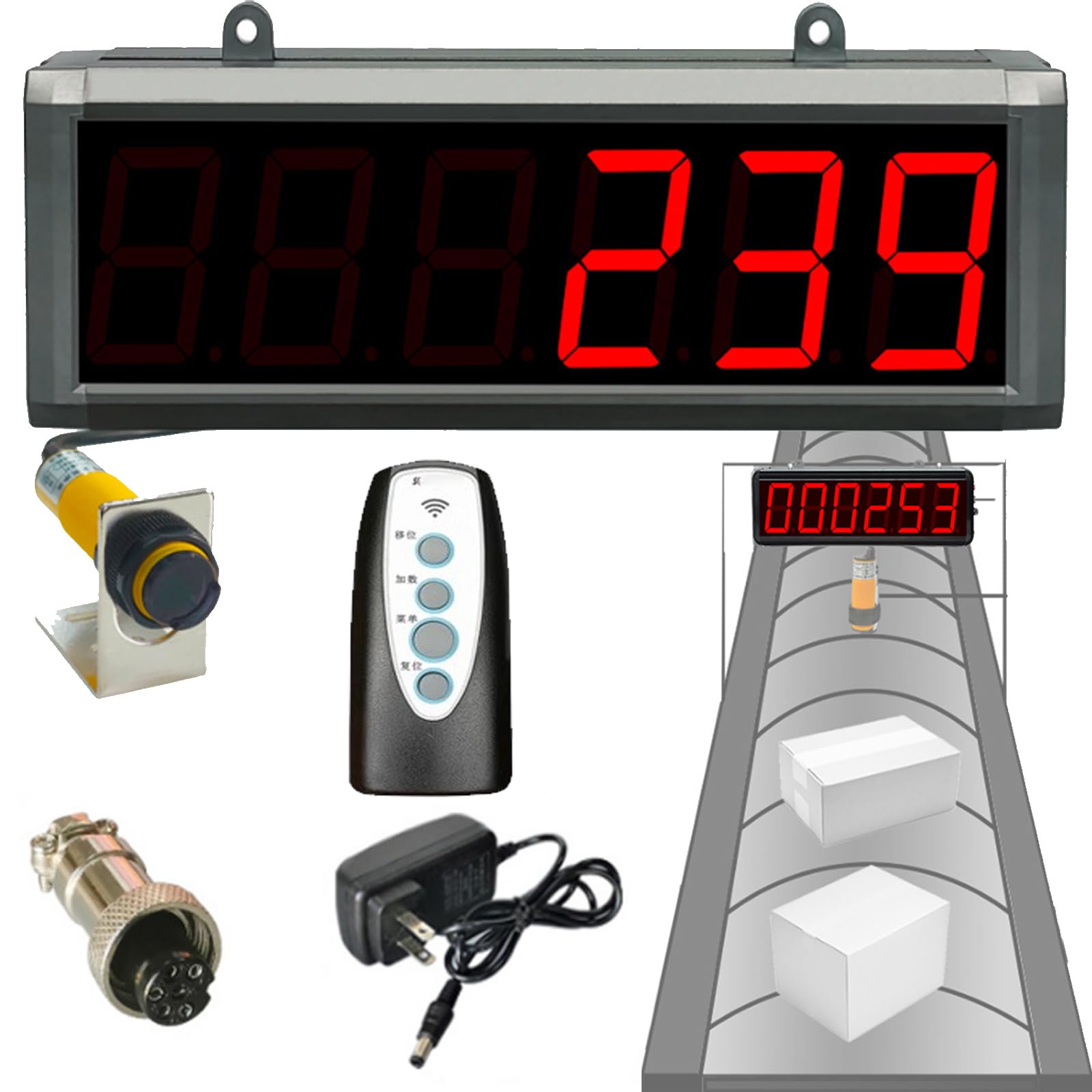 Infrared Sensor Automatic Counting,Electronic Digital Display Counter,6-Digit LED Display Count Up To 999999,10-30Cm Sensing Distance Adjustable,No Data Loss During Power Outage ,Black,43.5cm/17.1in