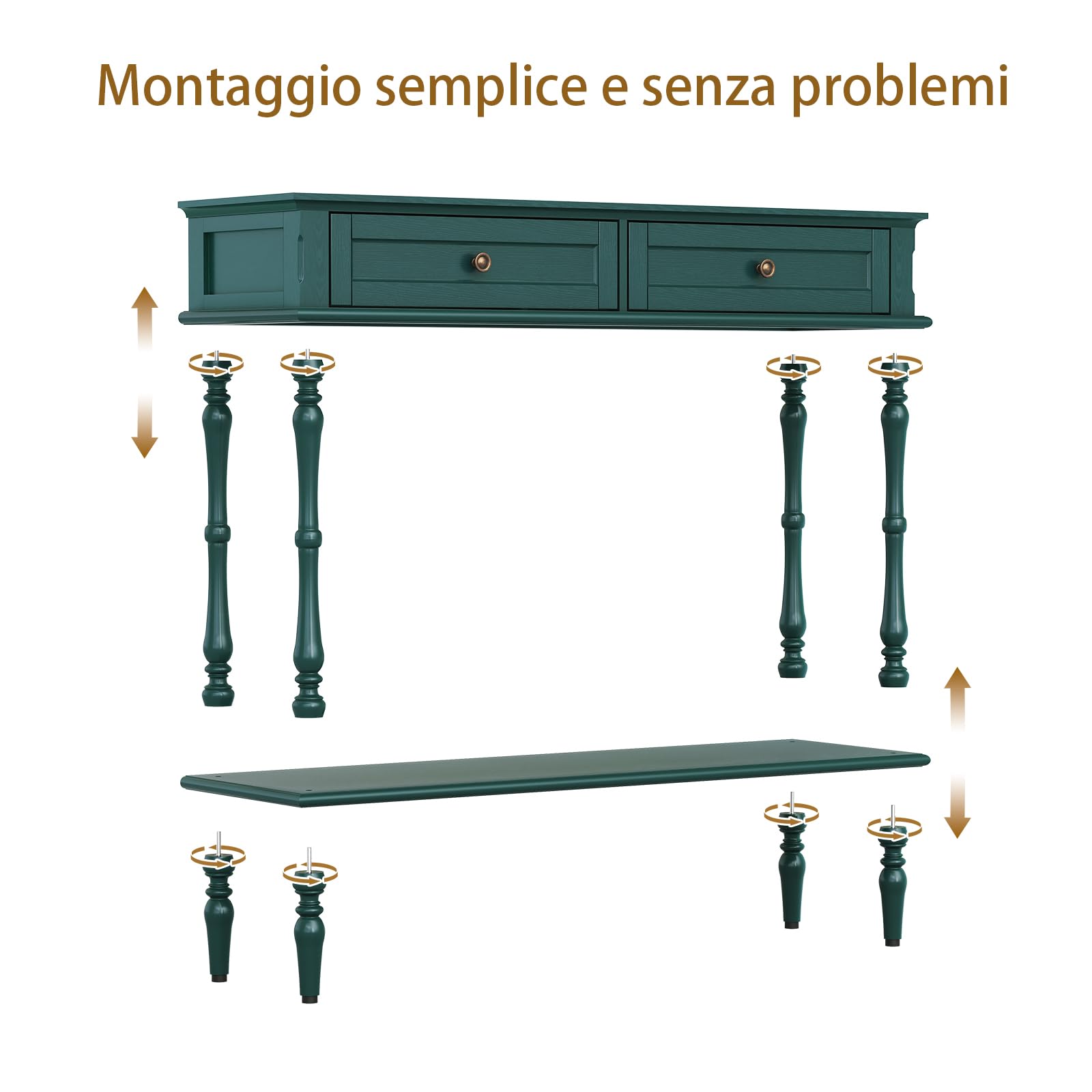 Consolle Ingresso con Cassetti, Consolle Stretta in Legno con Ripiano Inferiore, Consolle Dietro Divano Stile Retro, Mobile Consolle per Ingresso, Corridoio, Soggiorno e Camera da Letto
