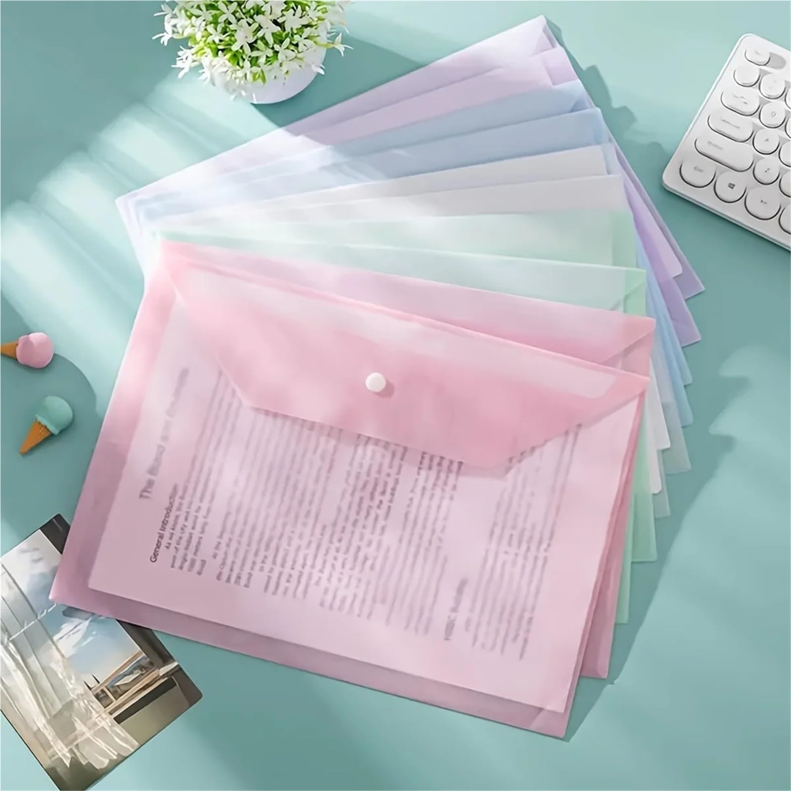 Przezroczysty folder z tworzywa sztucznego, Plastikowa teczka, przezroczysta, wielokolorowa z przyciskiem zatrzaskowym(Clear)