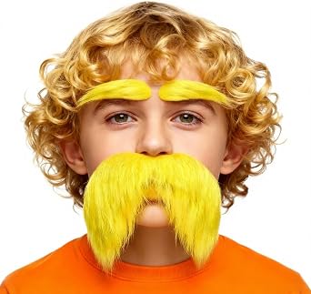 Yellow Mustache and Eyebrows Cosplay Costume Accessories Fake Beard Mustaches Halloween Decor