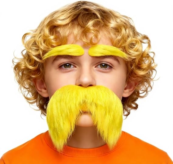 Yellow Mustache and Eyebrows Cosplay Costume Accessories Fake Beard Mustaches Halloween Decor