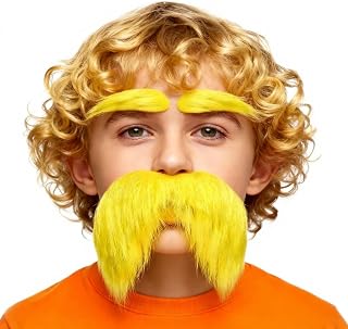 Yellow Mustache and Eyebrows Cosplay Costume Accessories Fake Beard Mustaches Halloween Decor