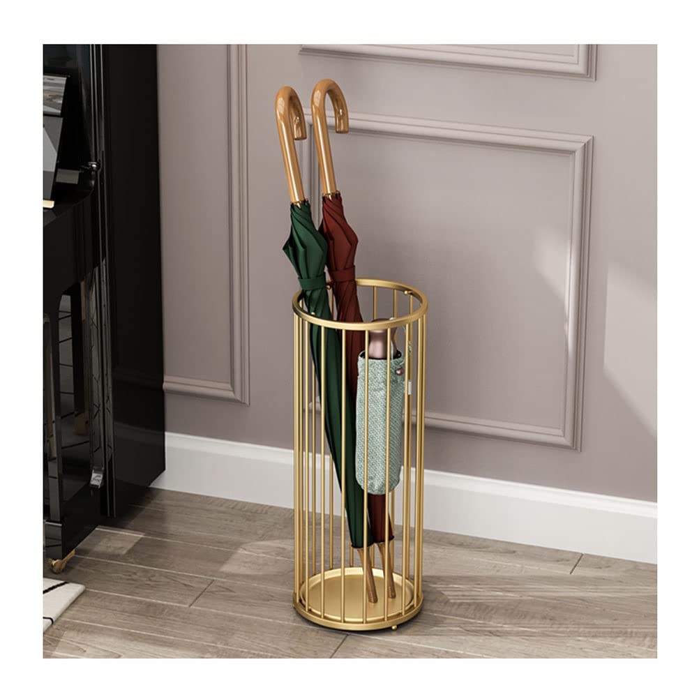 sdSDGrw umbrella stand, Stylish Indoor Umbrella Holder with Drip Tray & 4 Hooks for Hallway Entry - Black(Gold)