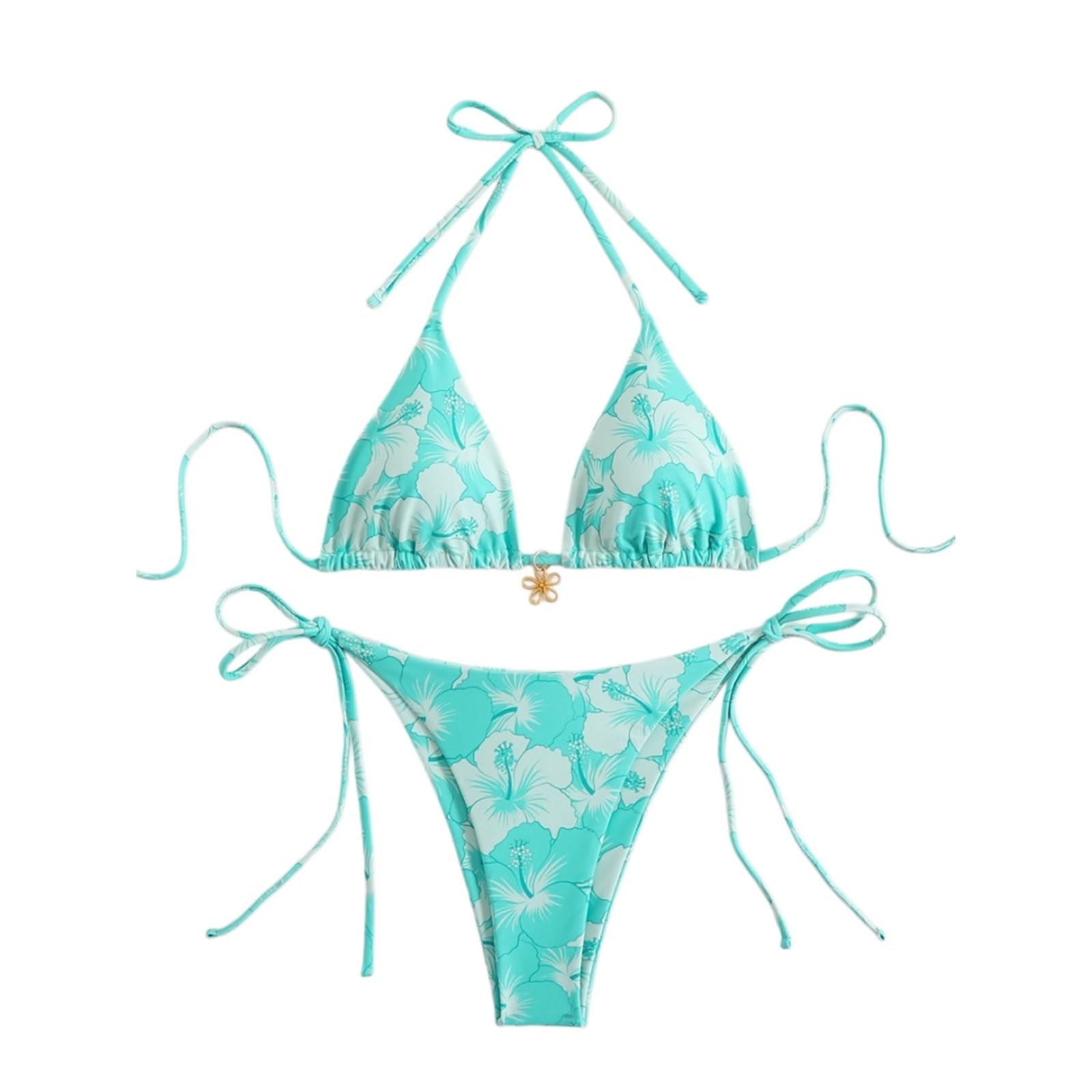 Bikini Donna Donne Floral Stampa Set Triangolo Top Cravatta Side Costume da Bagno-Orange-s