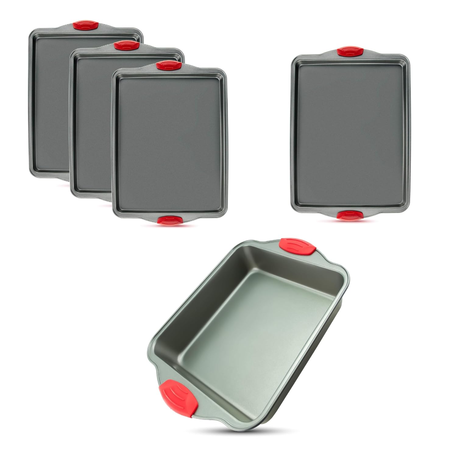 Boxiki KitchenPremium Nonstick Bakeware Set: 3-Piece Baking Sheet Tray Set, 11x14 Inch Cookie Sheet Pan, and 8x8 Square Baking Pan, Heavy Gauge Carbon Steel for Oven Baking