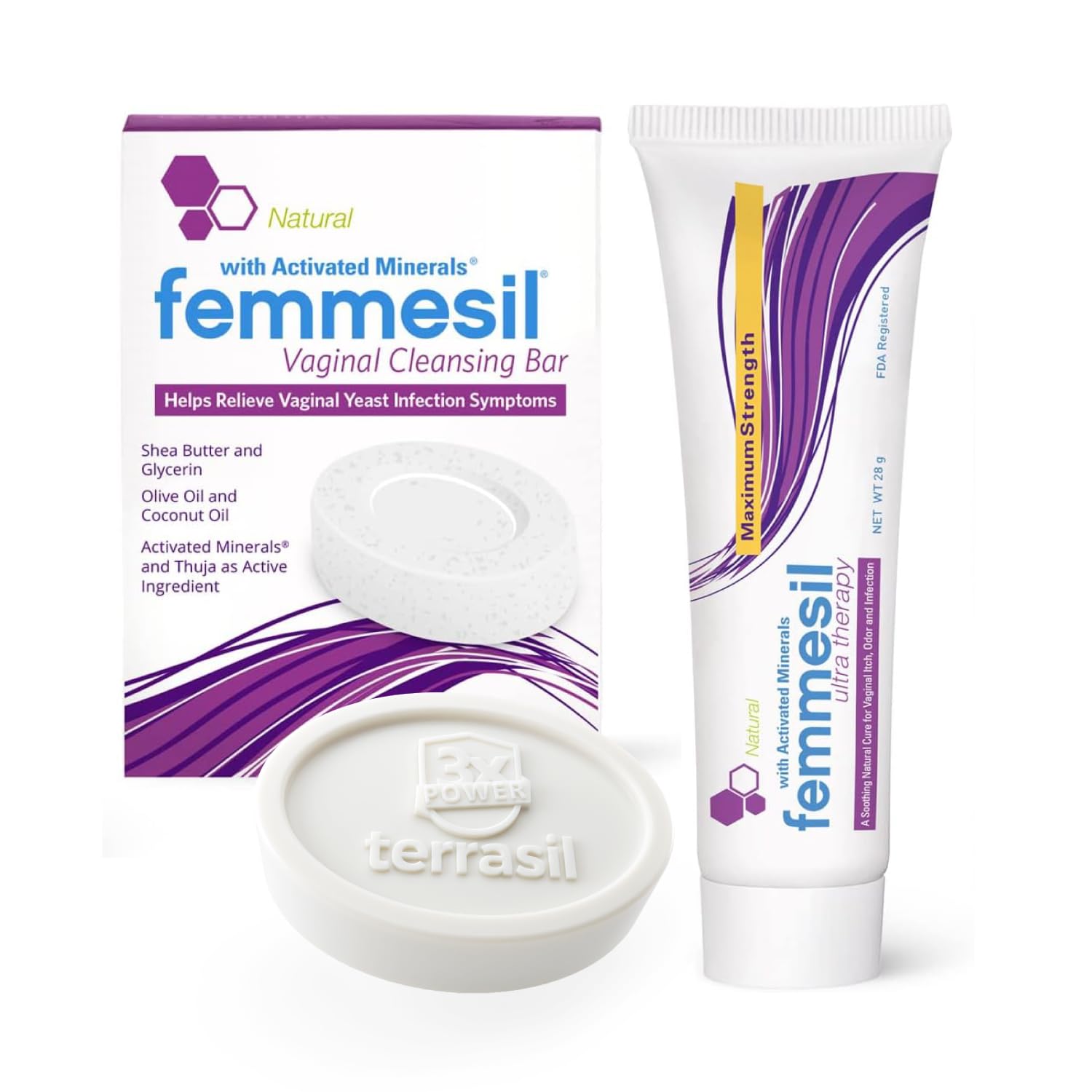 terrasilFemmesil Ointment, Vaginal Yeast Infection Treatment for Women + Vaginal Soap Bar 2-Product Kit, Featuring 1% Clotrimazole to Relieve Feminine Itch & Irritation (1oz Tube & 75g Soap)