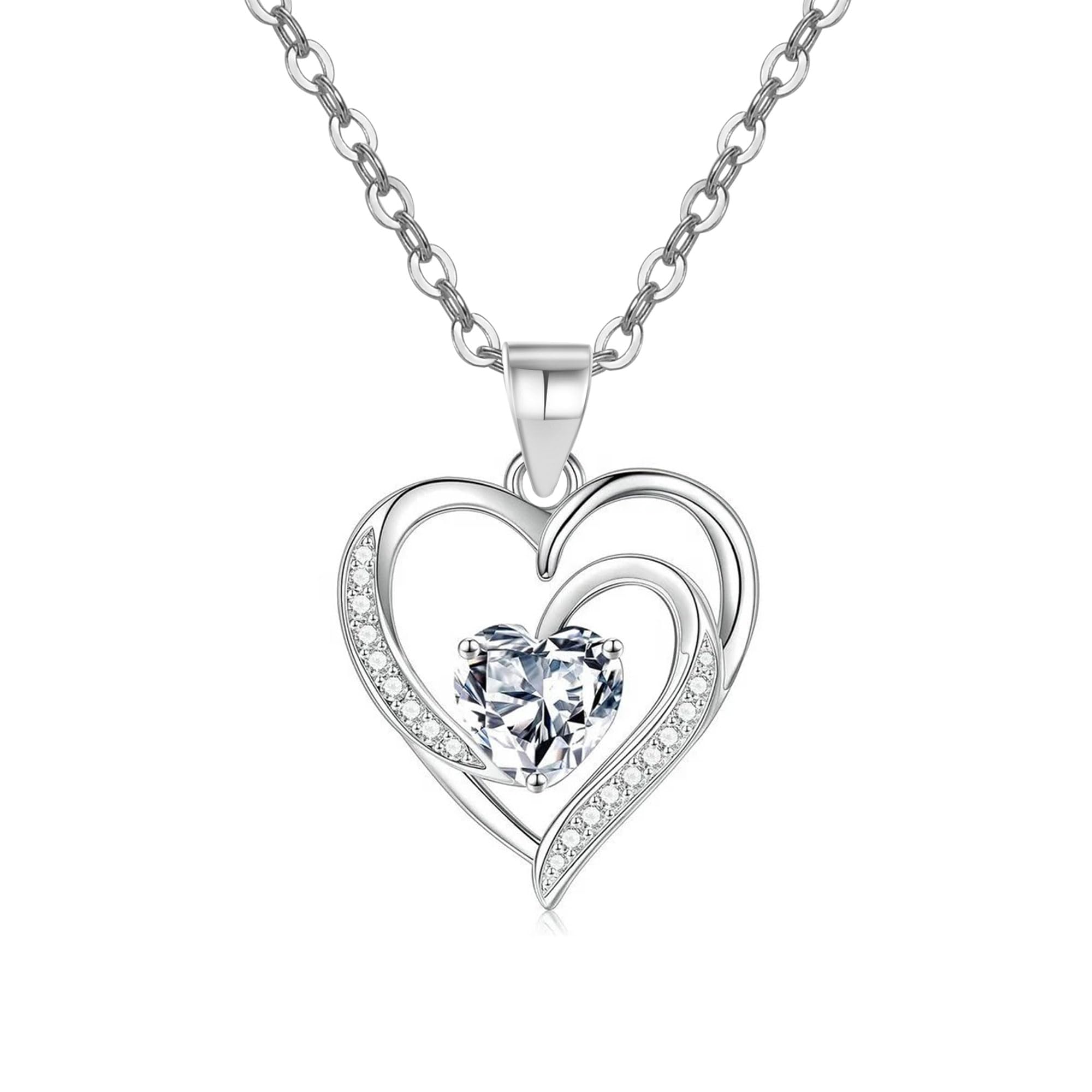 EXGOXNeckalce for Women S925 Silver Necklace for Women Heart Charm Necklaces Dainty Love Heart Pendant Sterling Silver Necklace Crystal Choker Necklace Jewellery Gifts for Women Girls LadyRecycled Claim Standard 100