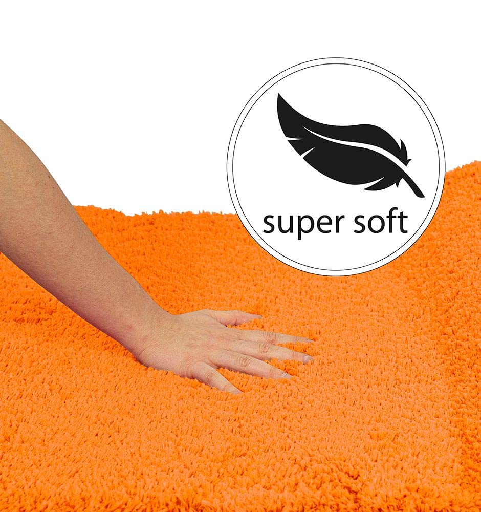 PANA® Duschvorleger mit Eckausschnitt (50x100x100 cm) • Badteppich für Eckduschen • Duschmatte rutschfest & waschbar • Eck Badematte • Ideal für eckige Duschkabinen • Farbe: Orange