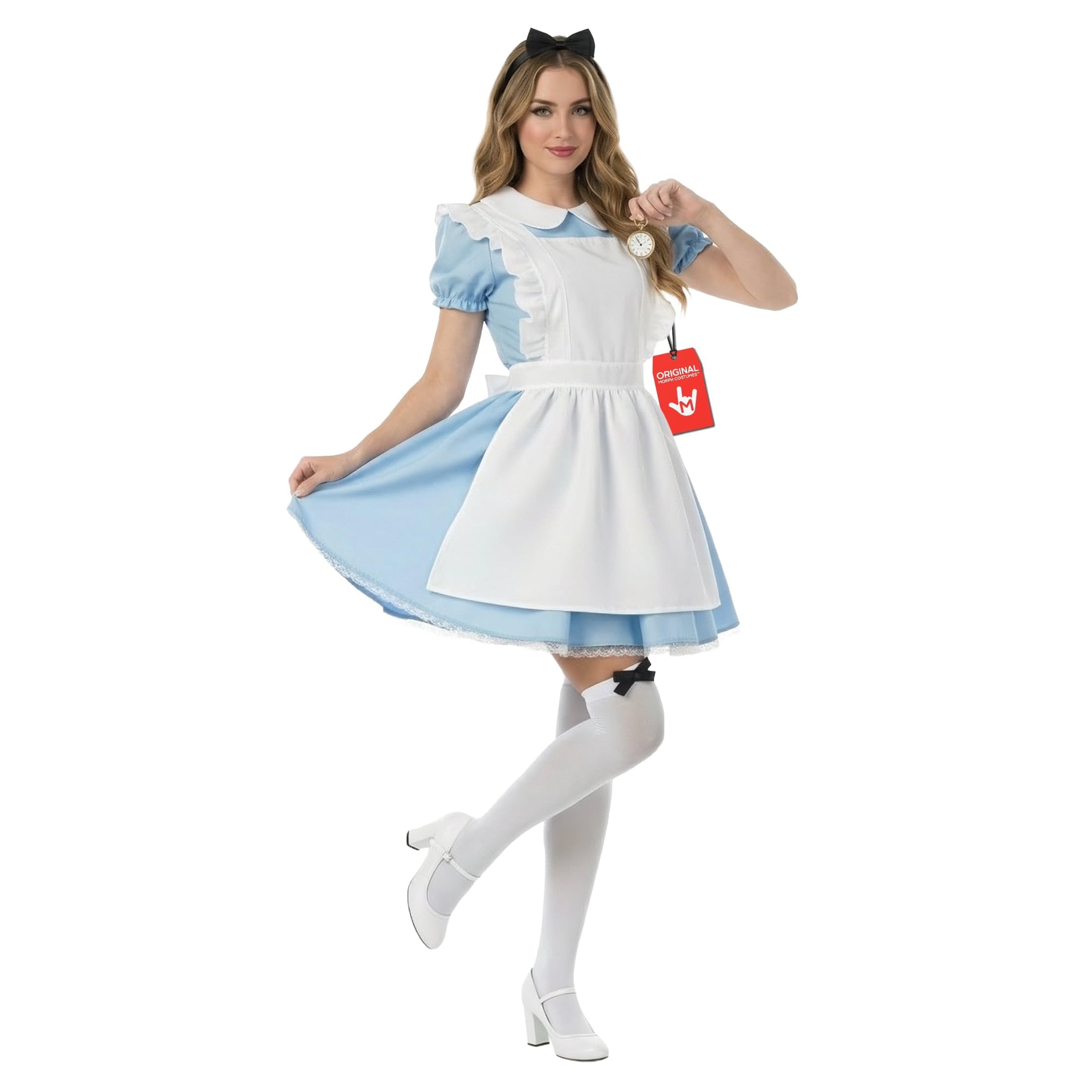 Fun Shack Alice au Pays des Merveilles Femme, Costume Conte Halloween | Robe Bleue, Tablier, Chaussettes & Serre-Tête, Look Conte de Fées, Parfait pour Halloween, Idéal pour se Déguiser