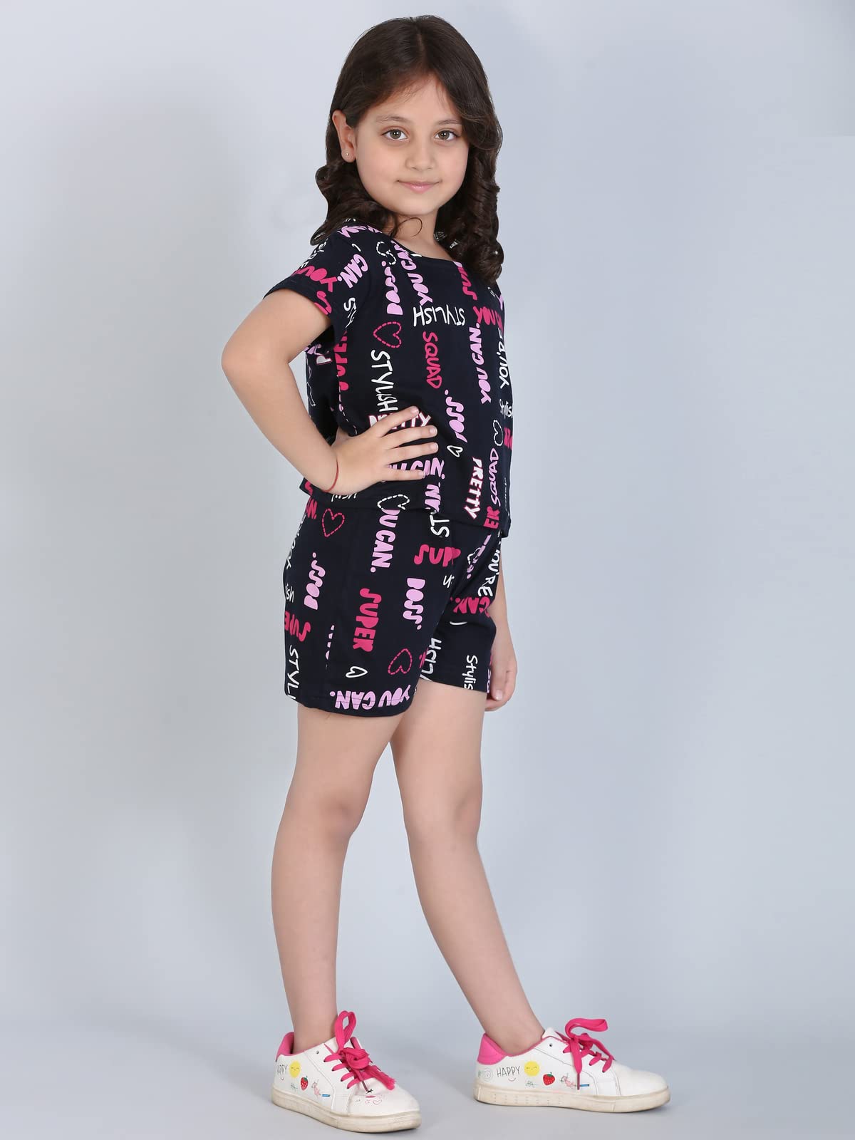 Ninos Dreams Girls 100% Cotton Half Sleeves Coord Set with Shorts/Day wear Set/Nightwear Set (8-10 Years, Navy Blue) - Image 2 thumbnail