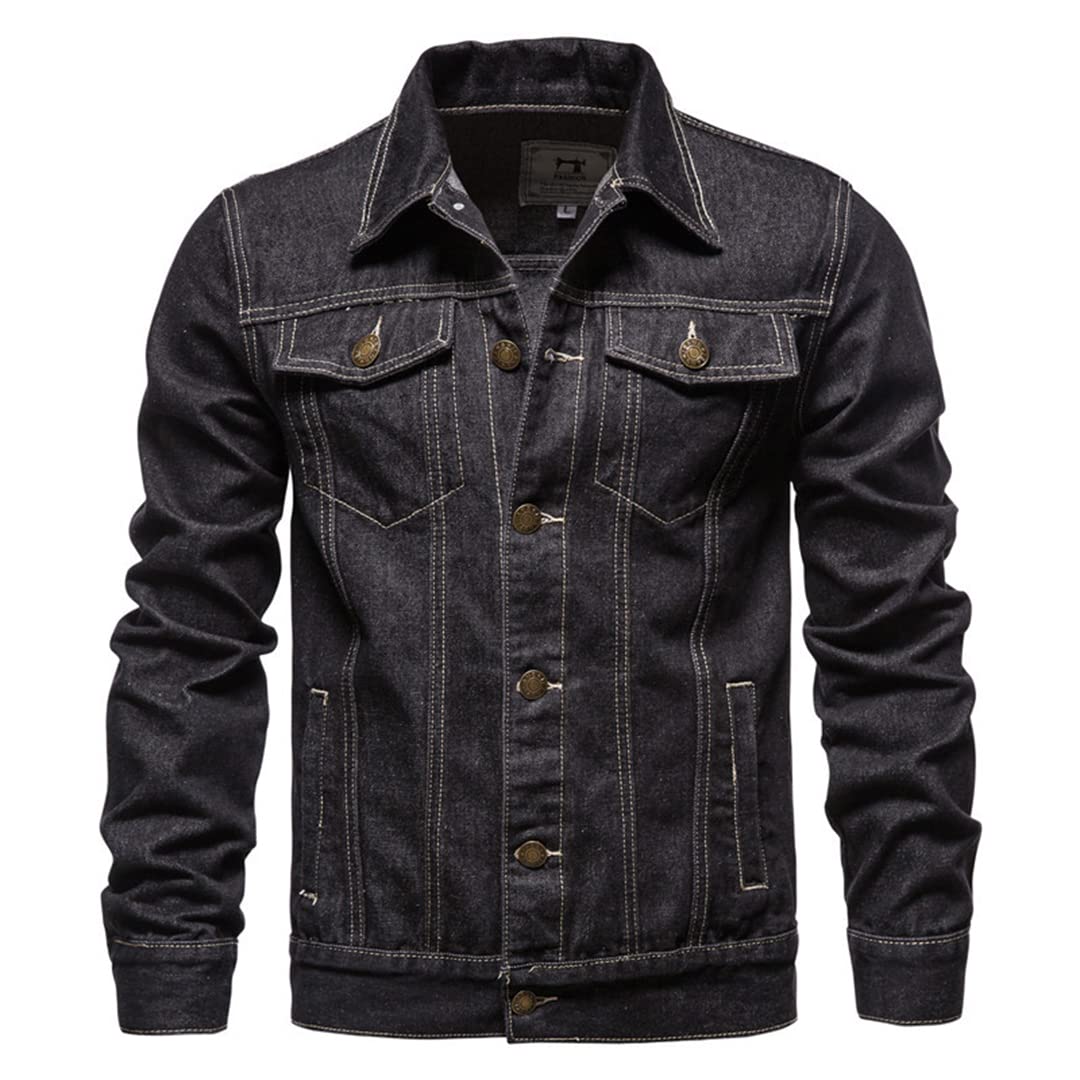 Fashion Mens Denim Trucker Jackets Slim Fit Mens Jeans Jacket Cotton Outwear Coat Long Sleeve Plus Size Male