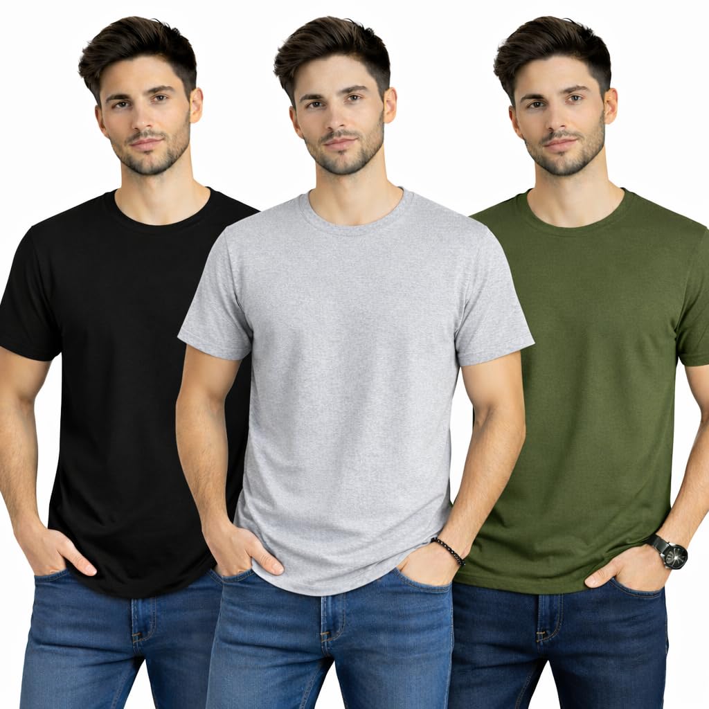 Men’s Cotton Round Neck T-Shirt | Casual Regular Fit Plain Tshirt for Men | Trendy Summer Wear | Half Sleeve Gym & Sports T Shirt | Pack of 3-picture-47
