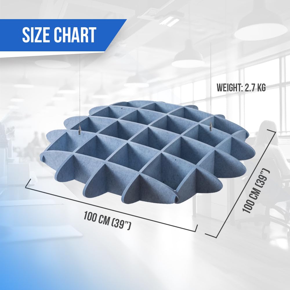 Arrowzoom Paneles Acústicos de Techo Elegantes Absorbedores de Sonido Baldosas Colgantes Aislantes para Oficina, Cine en Casa, Estudio de Grabación 100 cm (39") Azul Grisáceo - KK1463
