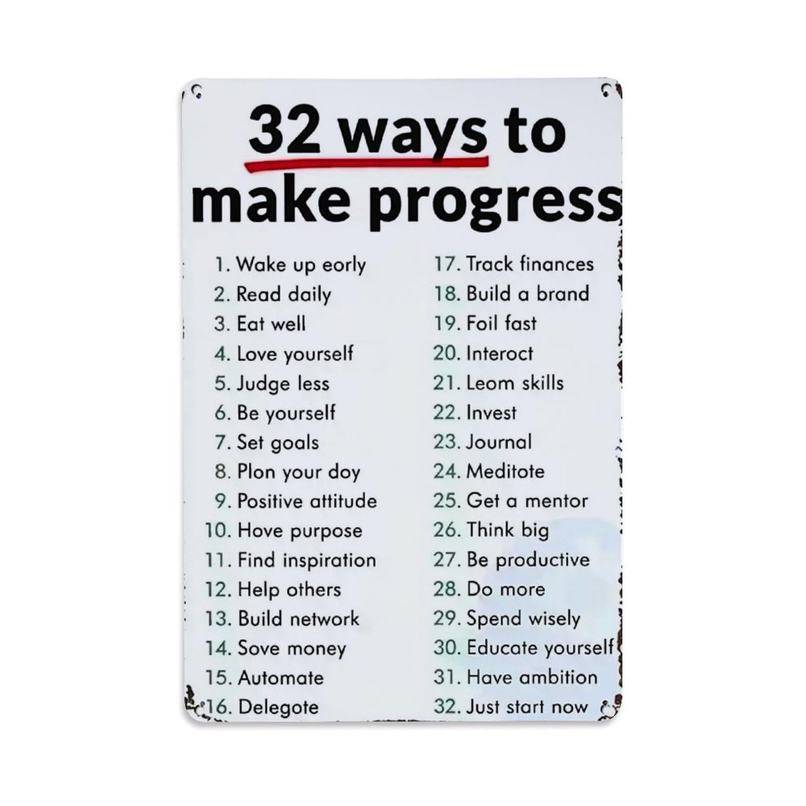 Jdfenggu Vintage Progress Motivation List Tips Guide Retro Metal Tin Sign, Decor Art Poster For Bar, Home, Man Cave, Kitchen, Laundry Room Gift 8X12inch