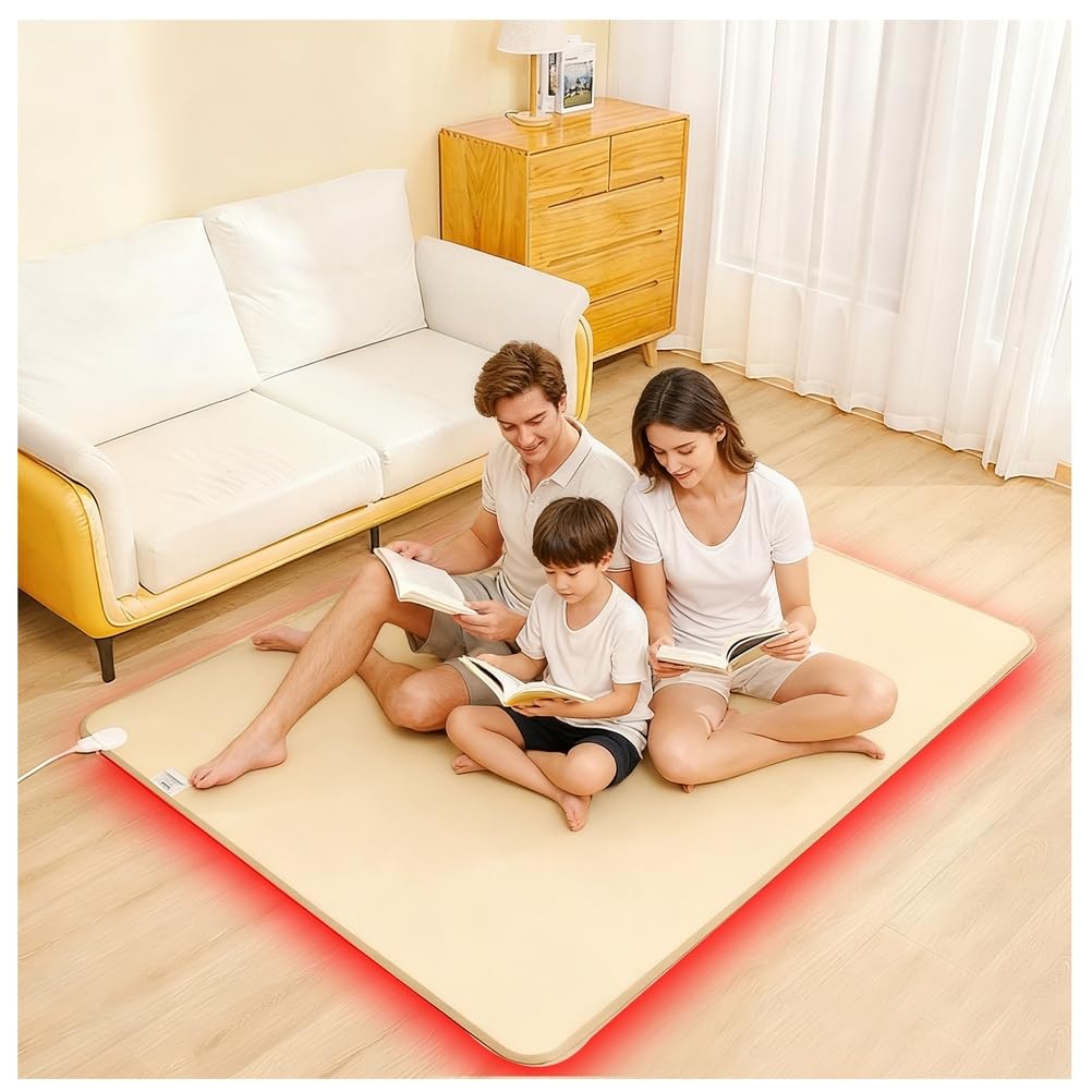 Tappetini riscaldati sotto la scrivania per riscaldare i piedi regolazione della temperatura a 60 livelli/timer da 12 ore per yoga/interni,Beige,200×200cm
