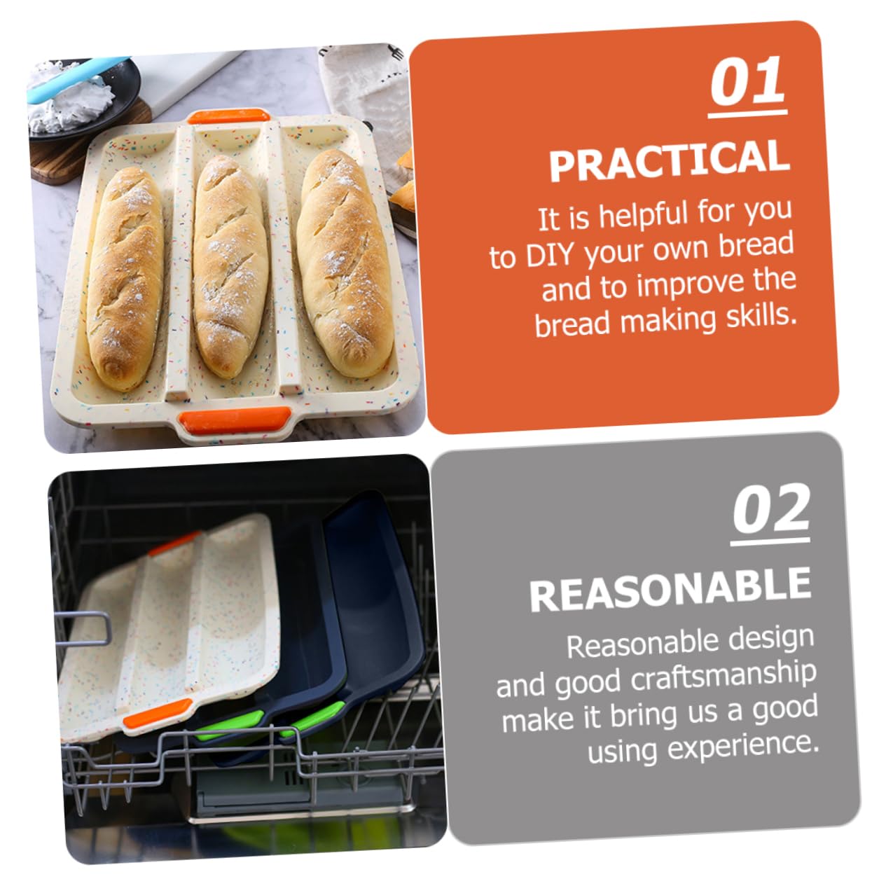 OUNONA Silicone French Bread Pan Slots Baking Mold for Homemade Baguettes Flexible Nonstick Bread Crisping Tray for Kitchen Bakery Use