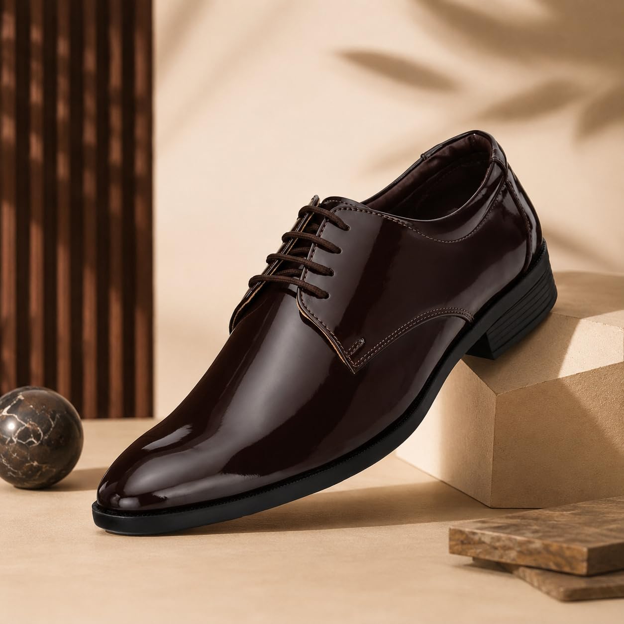 Centrino Formal Shoes for Men | Glossy Lace-Up Derby Dress Shoes | Comfortable Stylish Footwear for Office, Parties & Business Wear | Sleek Classic Design (8233) Brown 2