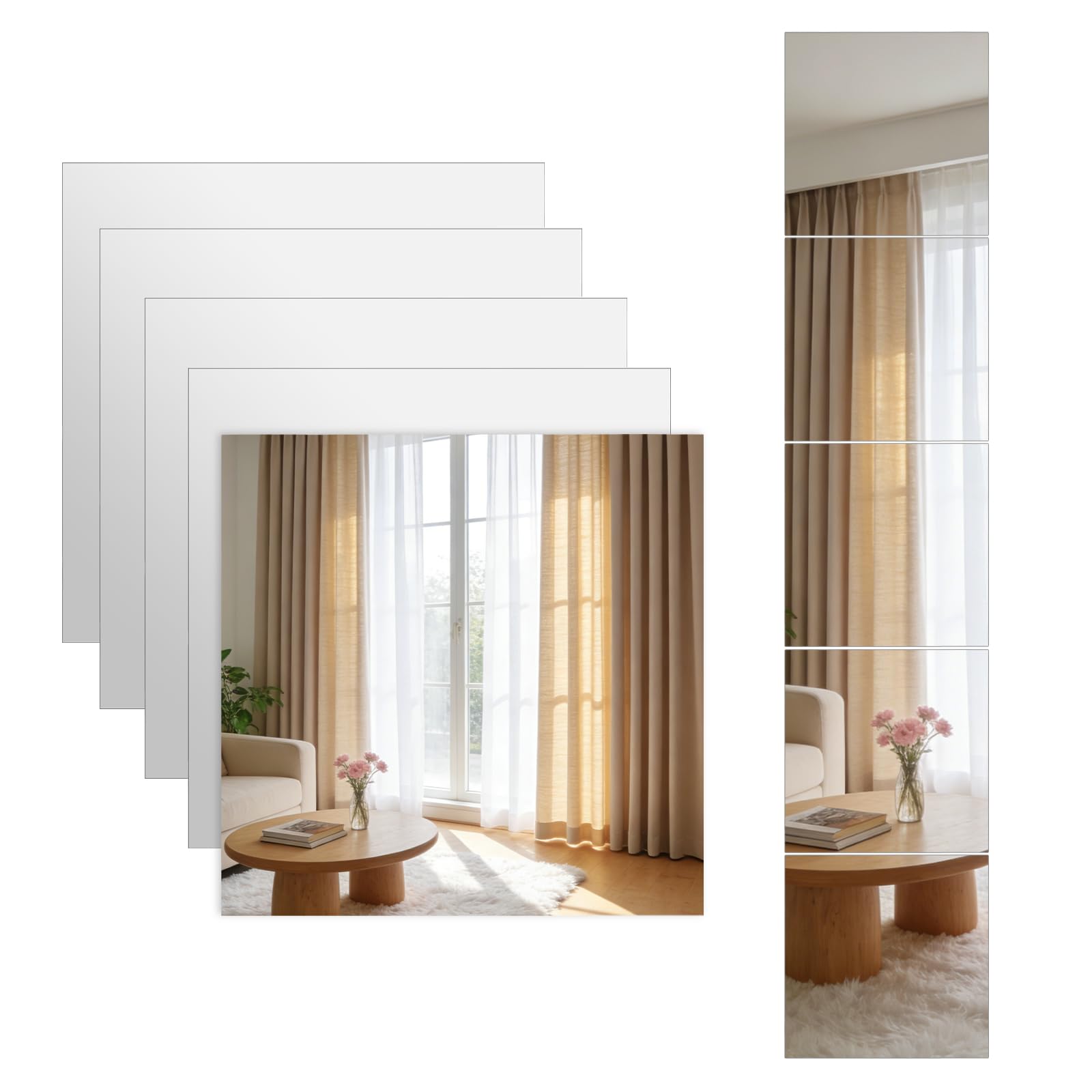 CHEUNGR 5 PCS Self Adhesive Mirror Tiles 30 x 30 cm, Stick On Mirrors for Walls, Full Body Length Acrylic Mirror Stickers/Tile for Wardrobe Doors Bathroom Bedroom, Shatterproof & Flexible - 2mm Thick