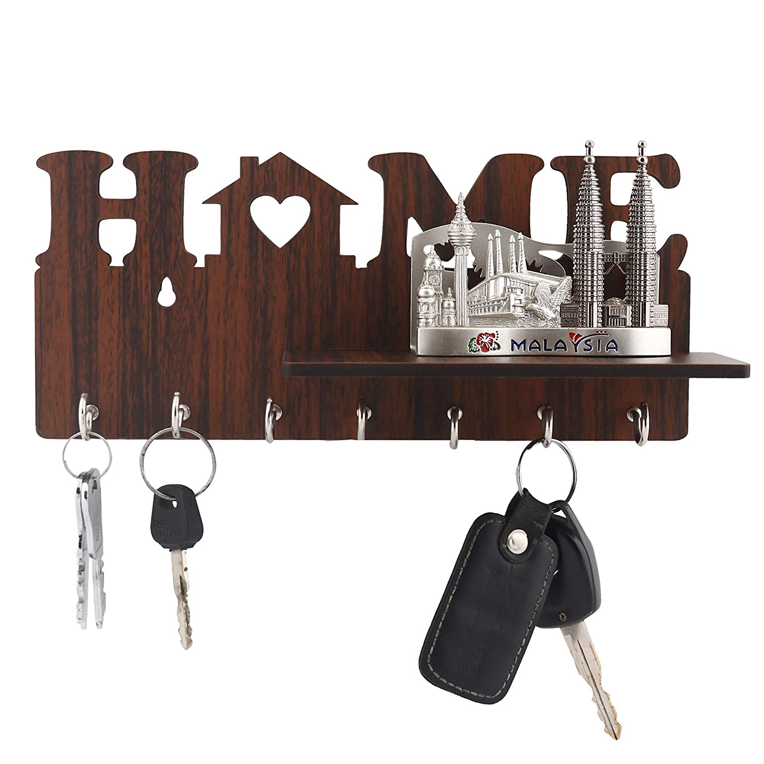 Key Holder for Home | Wooden Key Stand for Wall | Key Hanger (7 Hooks, MDF Brown)