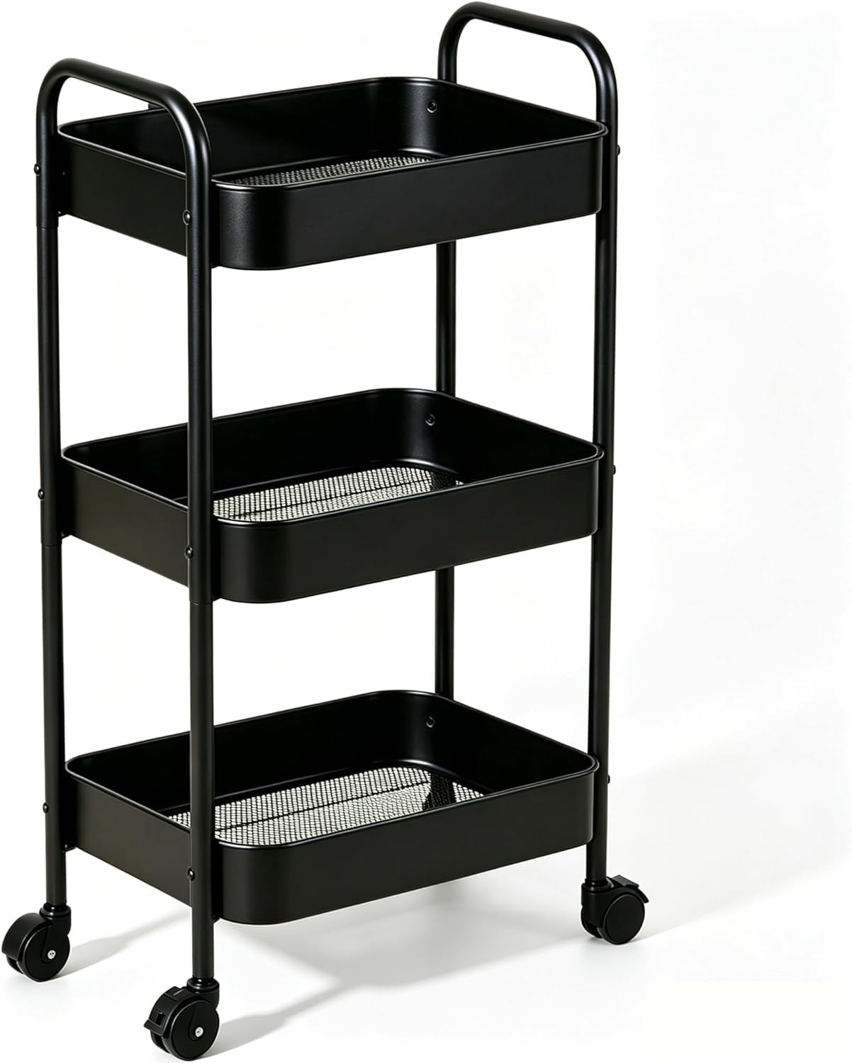 Black 3-Tier Rolling Cart with Wheels, Multifunction Utility Storage Carts, Kitchen Storage Organizer, Mobile Shelving Unit for Bathroom, Laundry