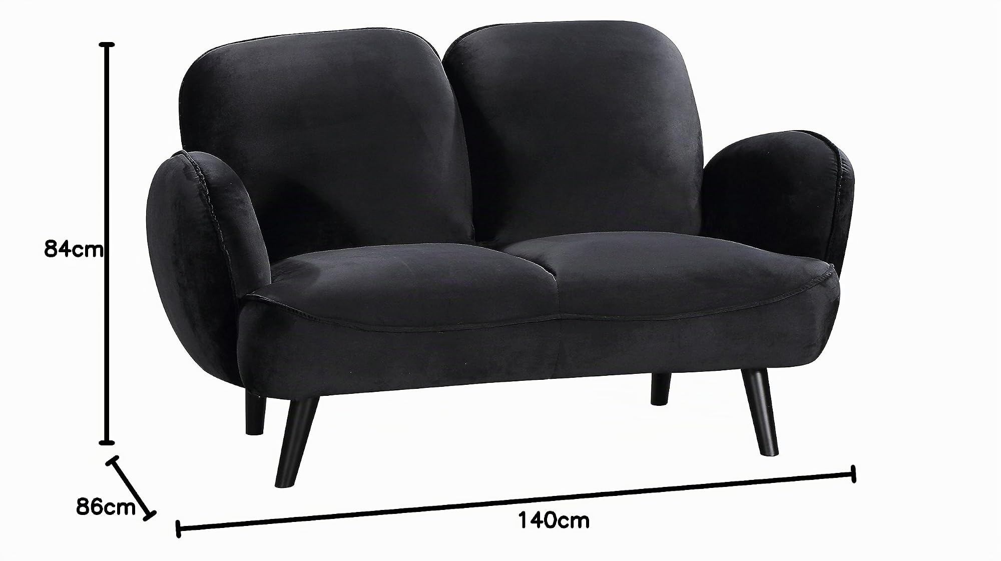 Atlantic Home Collection Ben, sofá de 2 plazas, Terciopelo, Negro